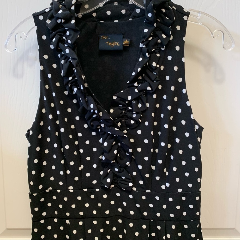 TAYLOR ruffle neck polka dot sleeveless sheath dress neutral retro spring fall